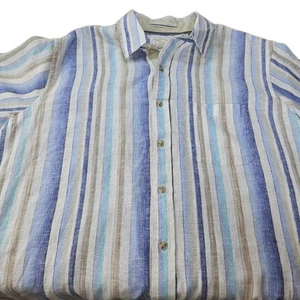 Tasso Elba Island Linen Blend Shirt Mens Sz M Striped Beachy Coastal Preppy - Picture 1 of 8