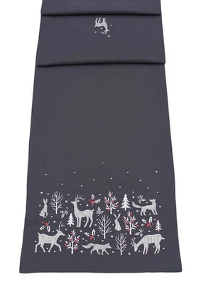 Peggy Wilkins Woodland Way Christmas Table Runner 14" x 75" Pewter/Silver - Image 1 of 3
