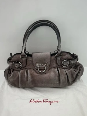 Salvatore Ferragamo Vintage Gancini Shoulder Bag Leather Gunmetal Silver Tone - Image 1 of 4