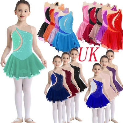 UK Girls Lyrical Dance Costume Ballet Dress Figure Ice Skating Dress Jumpsuit  - Image 1 of 4