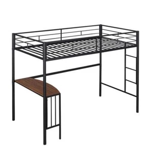 Twin Size Bunk Bed Metal Frame W/ Ladder Guardrail Desk Teens Kids Bedroom Black - Picture 1 of 12