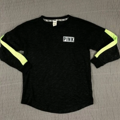 Sudadera ROSA Victorias Secret Mujer Gris Medio con Malla Verde Logo Gráfico Foto 1 de 4