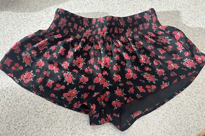 Pantalones Cortos Forever 21 Para Mujer Rojo Floral Cintura Alta Cintura Elástica Talla M Foto 1 de 3