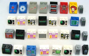 Lot Of 32 Lego Sloped Printed & Stickered Bricks In Assorted Colors & Styles - Picture 1 of 5