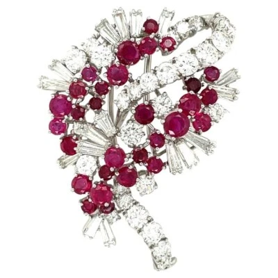 Elegant 935 Silver 11.59 TCW Red Ruby & White Sapphire Women's Wedding Brooch - Image 1 of 4