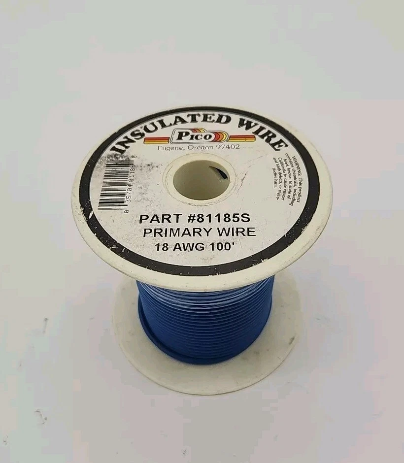 Pico 81185S - 18 Awg Blue Insulated Primary Wire -100' Per Package USA - Image 1 of 3