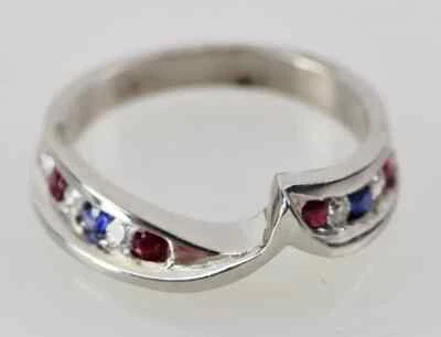 Anillo Rubí Diamante Zafiro Oro Blanco 14K ROJO BLANCO AZUL Talla 5 Foto 1 de 4