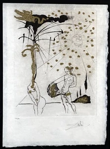 DALI Les Amours Jaunes Rebel Poet Hand Signed Etching & Gold Flakes Surreal ART - Picture 1 of 5