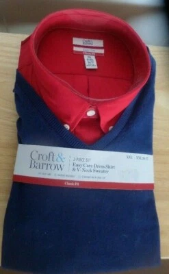 Conjunto de 2 piezas de camisa de vestir y suéter cuello en V Croft & Barrow para hombre de fácil cuidado XXL NUEVO CON ETIQUETAS Foto 1 de 4