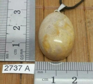 Pendentif CHRYSANTHEME + cordon reglable pierre fossile reiki collier - Imagen 1 de 3