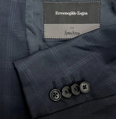 Chaqueta Blazer Ermenegildo Zegna Trofeo 46R Azul Marino Ventana Cuadros 3 Botones Foto 1 de 4