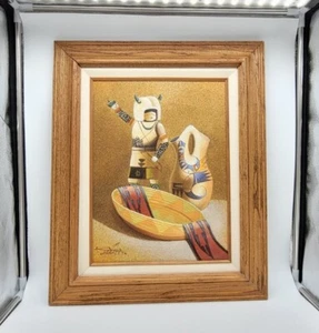 Vintage Myung Mario Jung Native American Southwest Sand Painting on Canvas ~Sign - Picture 1 of 6