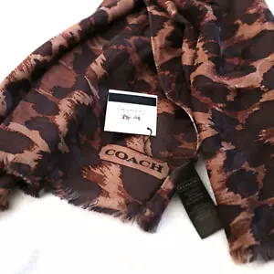 NWT COACH 82765 Brown Ocelot Leopard Silk/Cotton Long Oblong Scarf Wrap NEW - Picture 1 of 5