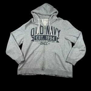 VTG Men's Old Navy Fleece Pullover Hoodie XXL Full Zip Spellout Skater Navy Blue - Picture 1 of 11