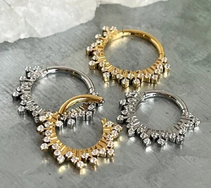 1 Stck. CZ Edelsteine Lüfter scharniert Segment Ring 16g Septum Clicker 316L Stahl - Bild 1 von 3