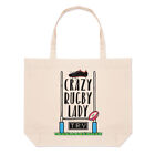Crazy Rugby Lady Large Beach Tote Bag - Funny League Union Shopper Shoulder