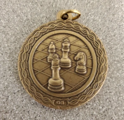 Chess medallion, medal, award, winner, champion, 1 3/8" diameter, gold, New - Image 1 of 2