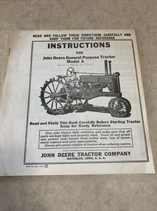 1947-Instrucciones de reimpresión John Deere tractor de propósito general modelo A - Imagen 1 de 8
