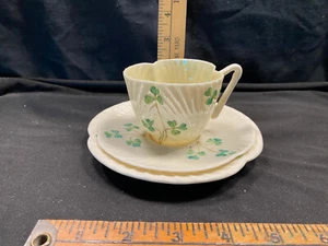 Belleek Early Black Mark - Harp Pattern - Cup, Saucer and Plate - Picture 1 of 6