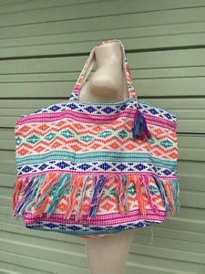 New Z&L Anthropologie cloth fringe Handbag Tote Beach Oversized Bag Zip - Picture 1 of 9