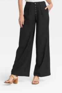 Who What Wear Pants Women’s 12 Black Mid Rise Wide Leg High Rise Trousers - Picture 1 of 6