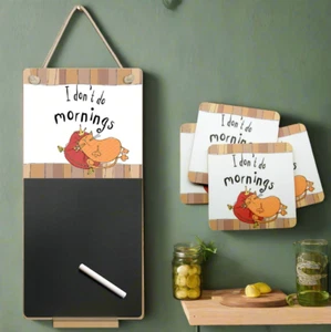 Gift Set for Cat Lovers Funny 2 Pc Matching Coasters and Chalkboard Ginger Cats - Picture 1 of 7
