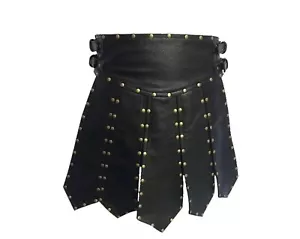 Men's Heavy Duty Real Leather Gladiator Kilt Pleated Kilt Roman LARP Costume - Picture 1 of 5