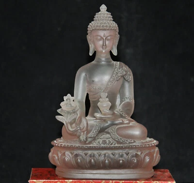 Budismo tibetano vidrio Liuli talla Shakyamuni Shakya Mani medicina Buda estatua Foto 1 de 4