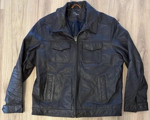 Chaqueta de cuero pesado marrón oscuro Dockers para hombre 2XL XXL cremallera completa suave vintage - Imagen 1 de 6