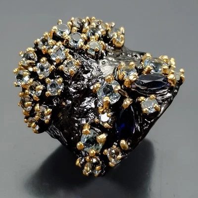 Handmade Natural Iolite Ring 925 Sterling Silver Size 7 /B-R4501 - Image 1 of 4