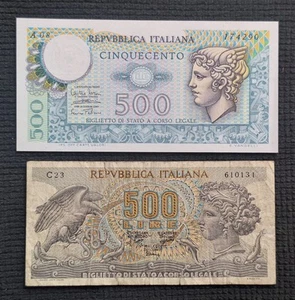 Numismatica 2 Banconote da 500 LIRE, ARETUSA e MERCURIO, Repubblica, Cartamoneta - Picture 1 of 5