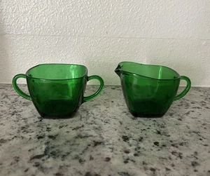 Anchor Hocking Vintage Smaragdgrün Vertiefung Glas Zucker und Milchkännchen Set - Bild 1 von 6