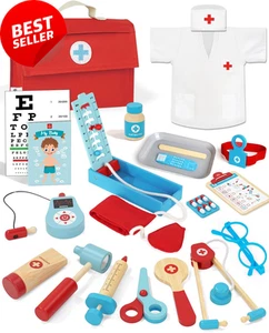 Kids Doctor Set 23 PCS Medical Kit with Costume Bag Stethoscope for Ages 3-5 - Picture 1 of 12