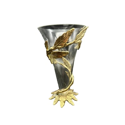 古董凹槽玻璃浮花瓶黄铜叶包装设计新艺术风格 8 英寸 — 第 1/4 张图片