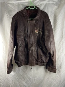 Air Mall Bomberjacke Herren Große L Braun Leder Howard Hughes Logostickerei - Bild 1 von 20