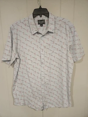 Camisa masculina marca retrô listra flamingo azul botão para cima manga curta grande - Imagem 1 de 4