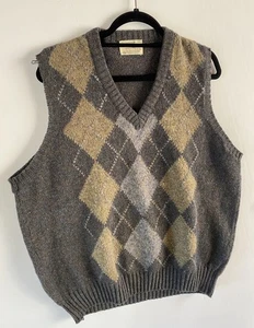Vintage Lord Jeff Vintage Argyle Sweater Vest Mens XL Shetland Wool Ireland Made - Picture 1 of 9