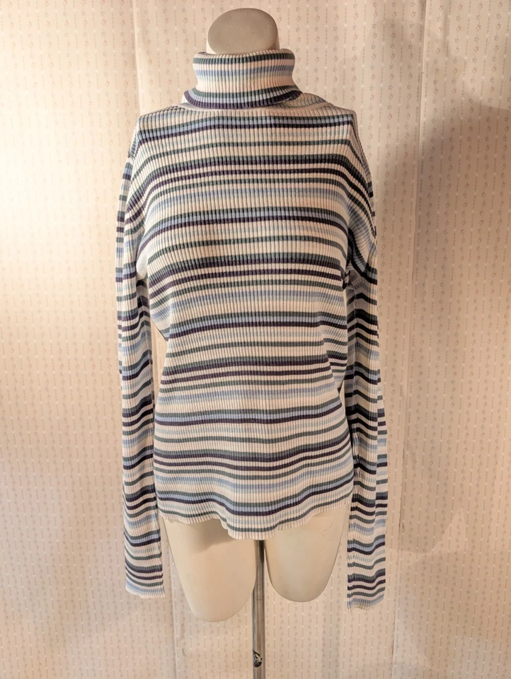 De colección GAP Y2K Tejido Cuello Alto XL Azul y Blanco Rayas Acanalado Algodón Ajustado Foto 1 de 4