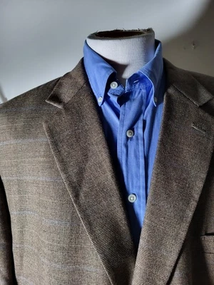 Chaqueta Blazer 52L 52R Trigo Marrón Rojo Azul Cuadros Lana Worsted Tweed Bill Blass Foto 1 de 4