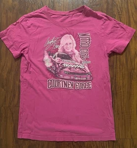 Courtney Force Nitro Girl John Force Racing Pink T Shirt SIGNED Youth Medium - Picture 1 of 3