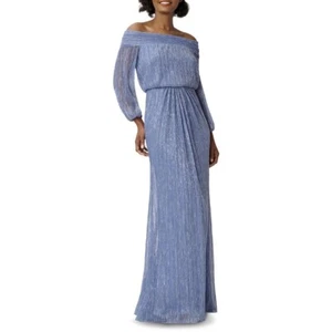 Adrianna Papell Womens Metallic Off-The-Shoulder Evening Dress Gown SZ 6 Defect - Picture 1 of 5