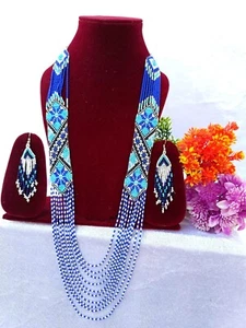 Handmade Necklace Seed Bead Boho American Style Nativ Beaded Multi Strand - Picture 1 of 8