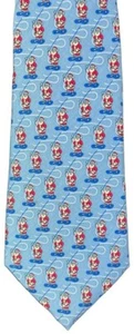 VINEYARD VINES Silk Tie Blue Santa Claus Ice Fishing small size 50 x 3 3/8"-EUC - Picture 1 of 5