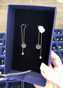 Swarovski Rose Gold Black Crystal Earrings Long Drop Genuine New Gift Box Tags - Picture 1 of 12