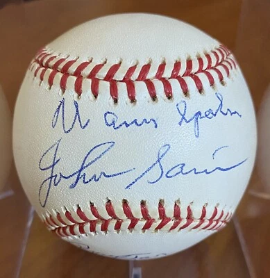 👍Warren Span & Johnny Sain, Pray For Rain, JSA Signed Baseball👍 - Image 1 of 4