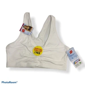 Hanes Cooling Comfort Womens Sports Bra White Stretch Racerback Ruched S New - Picture 1 of 11