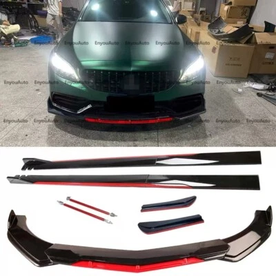 For Mercedes-Benz A200 A220 A250 Front Bumper Lip 86" Side Skirt Black Red Foto 1 de 4