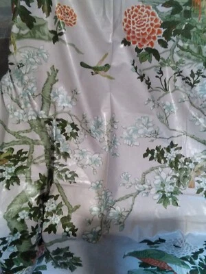 1.9 M Vintage Fabric Remnant Cotton Chintz Oriental Bird & Floral Motifs - Image 1 of 2