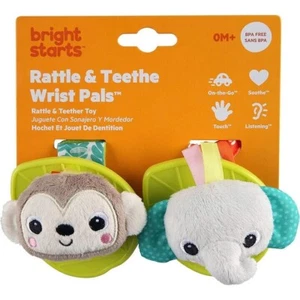 Bright Starts 2pk Wrist Rattles/Teethers Wearable Toy Monkey Elephant Infant NEW - Picture 1 of 11