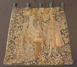 Medieval Aubusson Tapestry Style Lady Playing Organ Wall Hanging Tabs 48 x 48cms - Picture 1 of 10